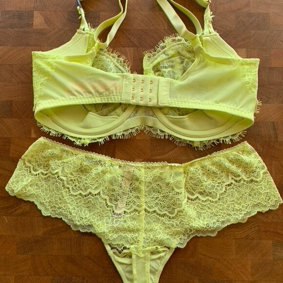 Victoria's Secret Dream Angels Wicked Unlined Bra Set - Neon Yellow 34DDD + M - Picture 2 of 4